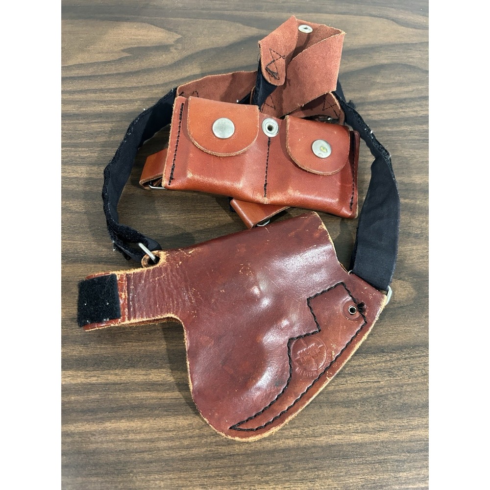 Rogers Brown Leather Medium Revolver Shoulder Holster & Speedloader Ammo Case